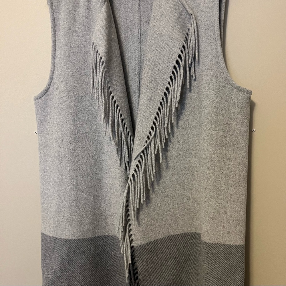 Vineyards vines wool fringe blanket vest draped front size xl plus gray winter - Picture 10 of 12
